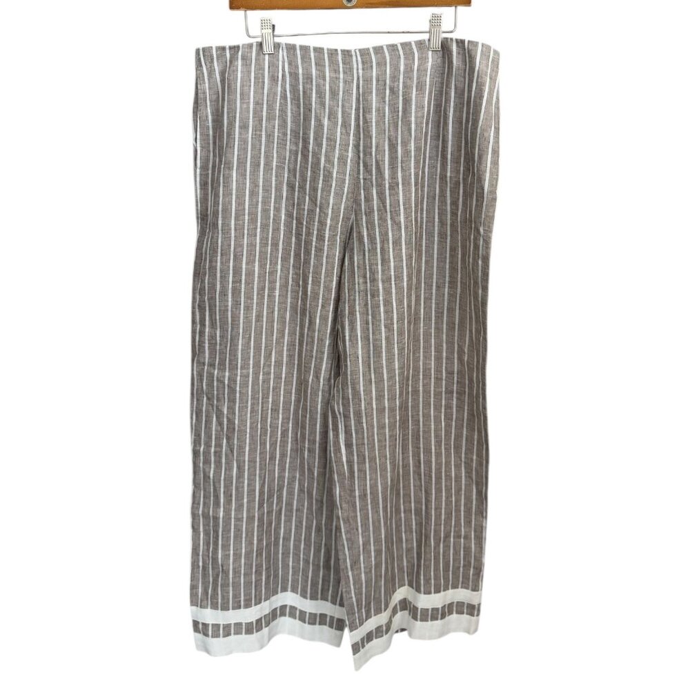 Worth Linen Striped Wide Leg Pants Taupe‎ 16 Coastal Lagom Breathable Scandi